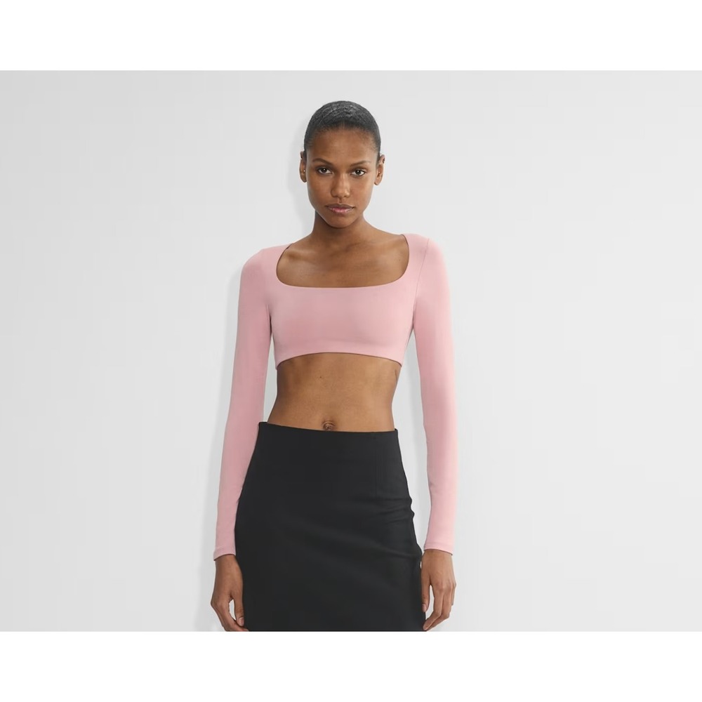 Aritzia Babaton‎ Contour Crop Top Womens Medium Black Long Sleeve Squareneck
